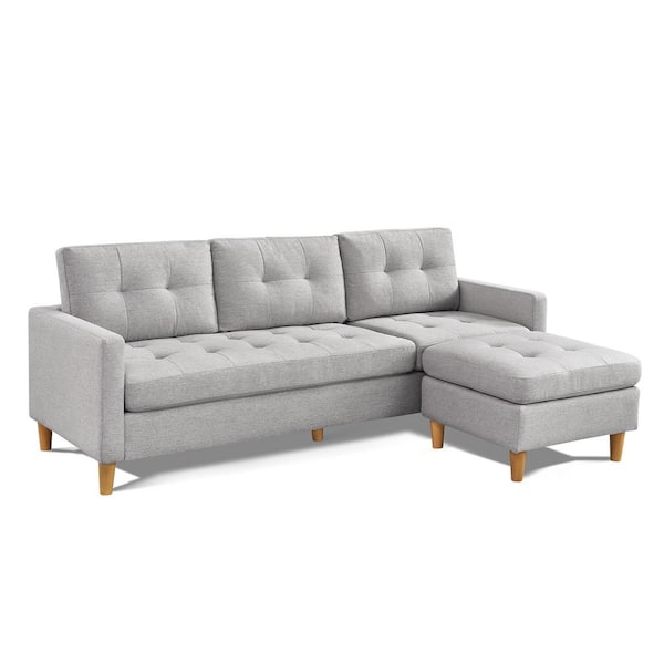 OS Home and Office Furniture Modern Series 87 in. W Square Arm Two Piece Velvet Polyester L Shape Sectional Sofa in Beige with Tufted Seats and Backs