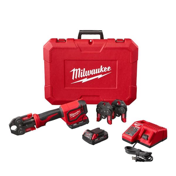 Milwaukee M18 18V Lithium-Ion Cordless Short Throw Press Tool Kit with 3 PEX Crimp Jaws (2) 2.0 Ah Batteries and Charger