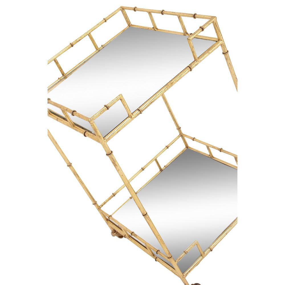 Gold Square Metal Bar Cart with Mirrored Shelves