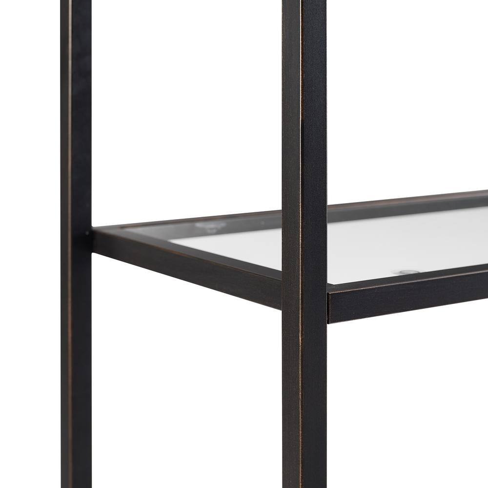 Black Steel Modern Pagoda-Style Etagere with Glass Shelves