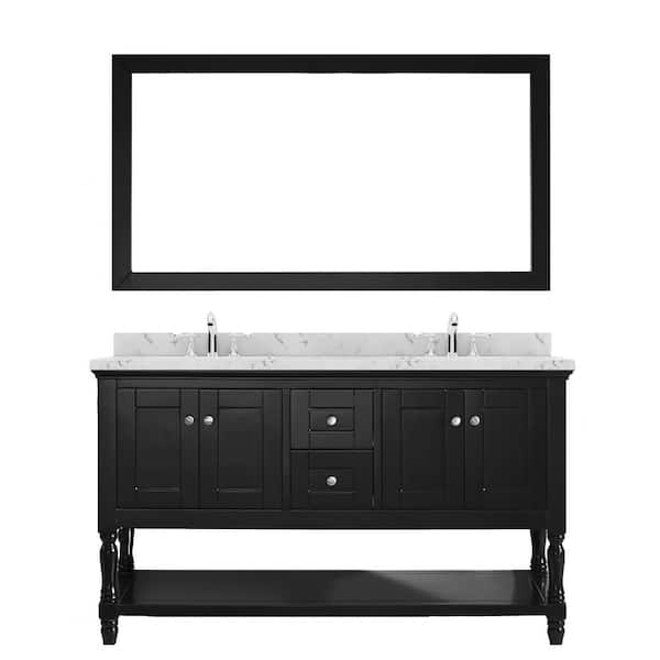 Virtu USA Julianna 60 in. W x 22 in. D x 36.1 in. H Double Sink Bath Vanity in Espresso with Quartz Top and Mirror