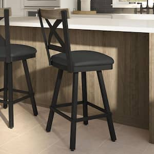 Snyder 27 in. Black Faux Leather/Black Metal Swivel Counter Stool