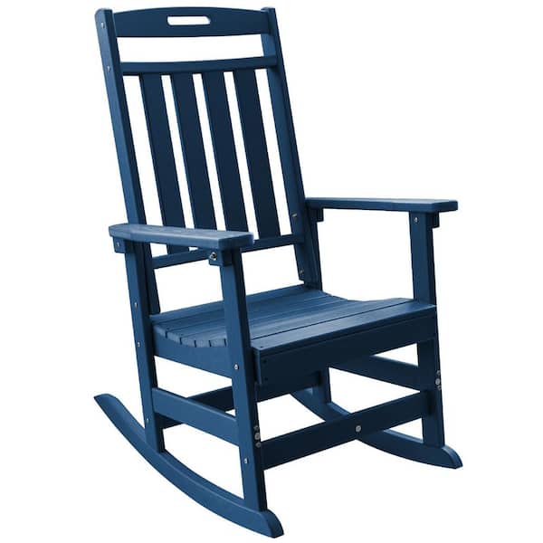 Navy Blue HDPE Plastic Outdoor Rocking Chair, Porch Deck Rocker