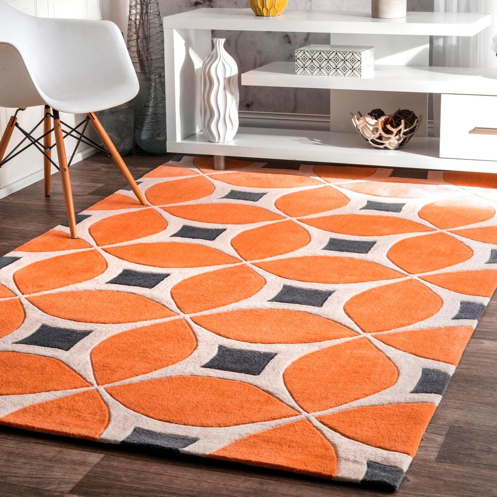 Deep Orange Geometric Tufted Reversible Area Rug 4x6