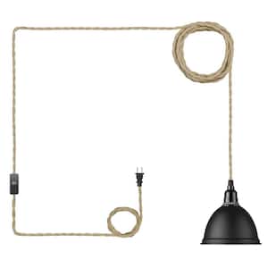 1-Light Black Standard Shaded Pendant Hanging Light with Plug in Cord Switch