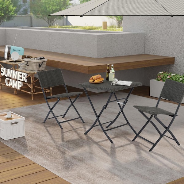 AUTMOON 3-Piece Patio Bistro Set, Foldable Wicker Outdoor Patio Furniture Set, for Garden, Backyard, Pool, Lawn, Porch, Balcony