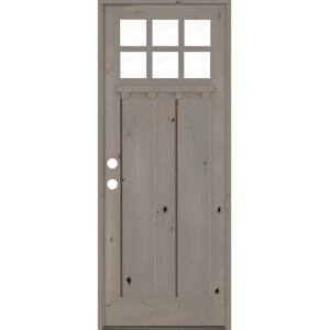 32 in. x 96 in. Craftsman Knotty Alder Right-Hand/Inswing 6-Lite Clear Glass Grey Stain Wood Prehung Front Door with DS