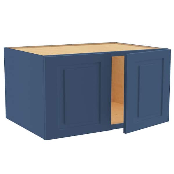 Home Decorators Collection Grayson 33 in. W x 24 in. D x 18 in. H Assembled Plywood Wall Bridge Kitchen Cabinet in Mythic Blue with Soft Close