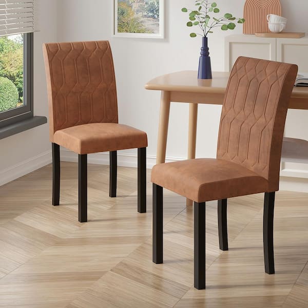 VECELO Upholstered Dining Chairs Set of 2, Modern PU Leather, Solid Wood Legs with Rubber Footpads, Brown Kitchen Table Chairs