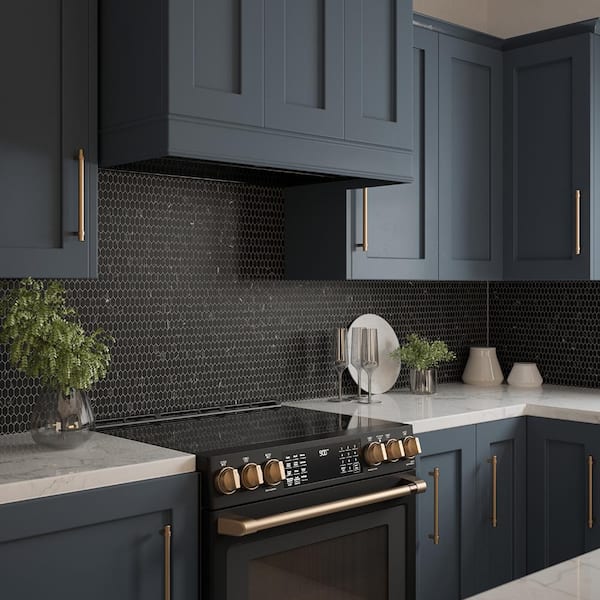 Serenity Marquina Black/White 11.125 in. x 11.875 in. Elongated Hex Matte Glass Mosaic Wall/Floor Tile (13.75 SF/Case)