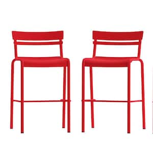 30.25 in. Red Metal Outdoor Bar Stool 2-Pack