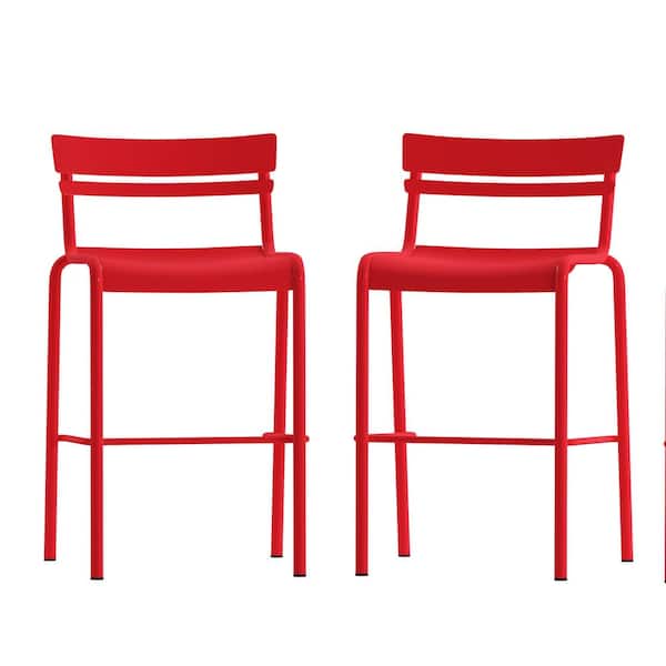 Carnegy Avenue 30.25 in. Red Metal Outdoor Bar Stool 2-Pack
