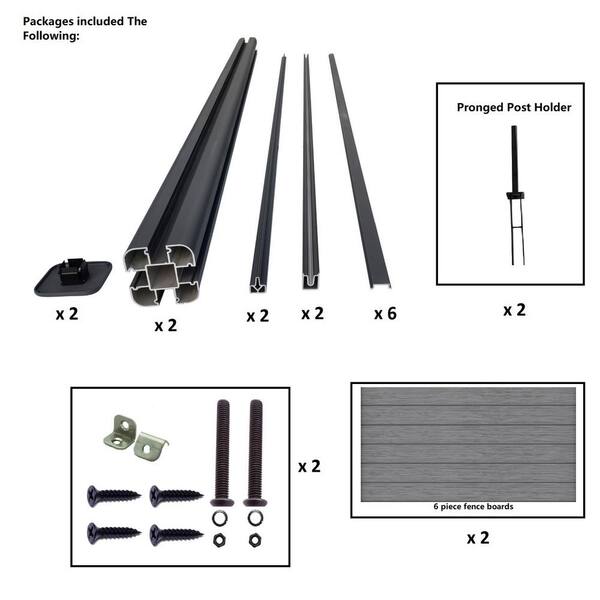 LH EP Complete Kit 6 ft. x 6 ft. Embossed Gray WPC Composite Fence Panel with Pronged Holders and Post Kits (1-set)