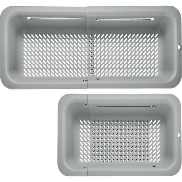 Collapsible Over the Sink Colander, Expandable with 7 Preset Positions, BPA-Free Plastic Strainer Basket in Gray