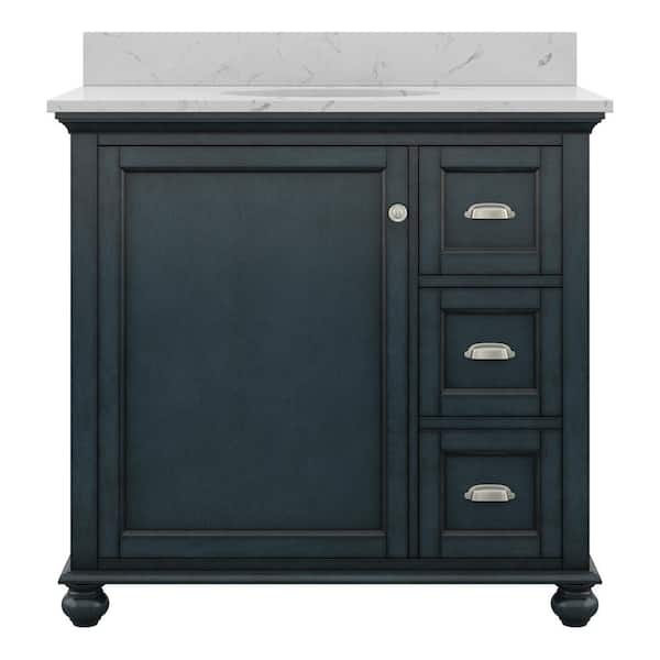 Home Decorators Collection Lamport 37 in. x 22 in. Bath Vanity in Harbor Blue with Engineered Stone Vanity Top in Artisan White with White Sink