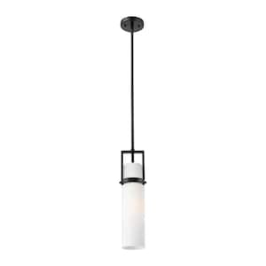 Utopia 100-Watt 1 Light Matte Black Shaded Pendant Light with Frosted glass Frosted Glass Shade