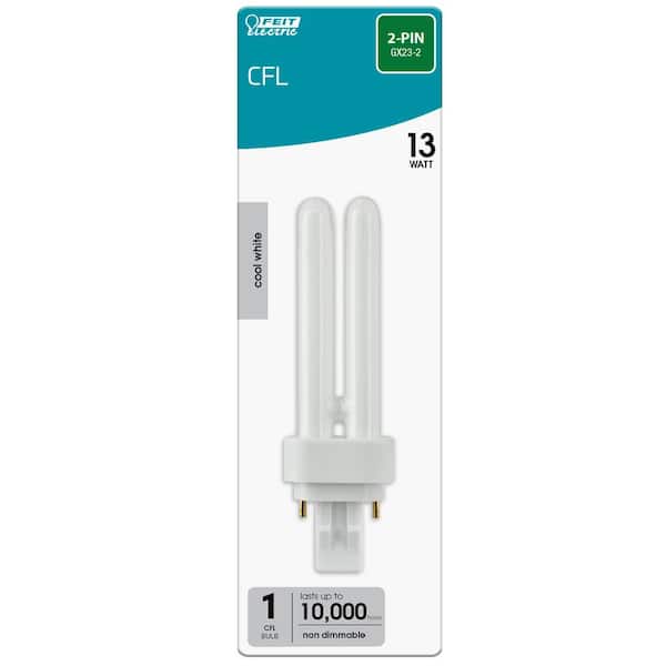 13W Equiv PL CFLNI Quad Tube 2-Pin Plug-in GX23-2 Base Compact Fluorescent CFL Light Bulb, Cool White 4100K (6-Pack) 13W Equiv PL CFLNI Quad Tube 2-Pin Plug-in GX23-2 Base Compact Fluorescent CFL Light Bulb, Cool White 4100K (6-Pack)