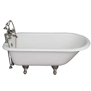 5 ft. Cast Iron Ball and Claw Feet Roll Top Tub in White with Brushed Nickel Accessories