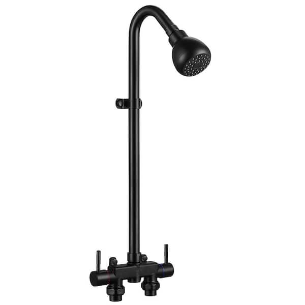 Double Handle 1-Spray Outdoor Exposed Shower Faucet 1.6 GPM with 360° Swivel in Matte Black