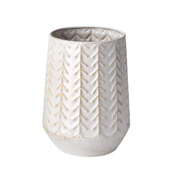 HomeRoots 9 in. White Metal Cylinder Decorative Vase