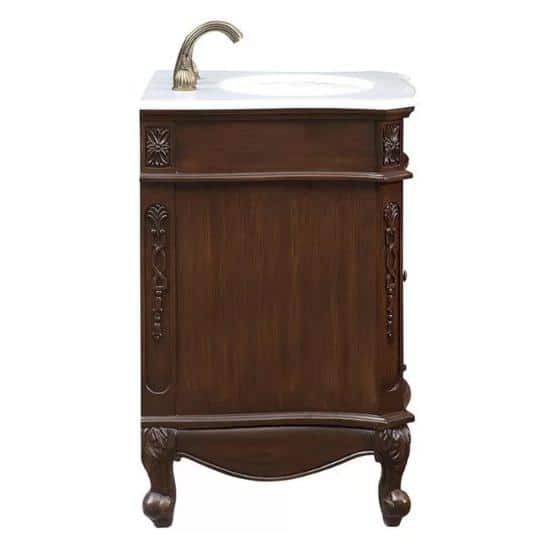 Debellis 24 in. W x 22 in. D x 34 in. H Single Sink Bathroom Vanity in Brown with White Marble Top