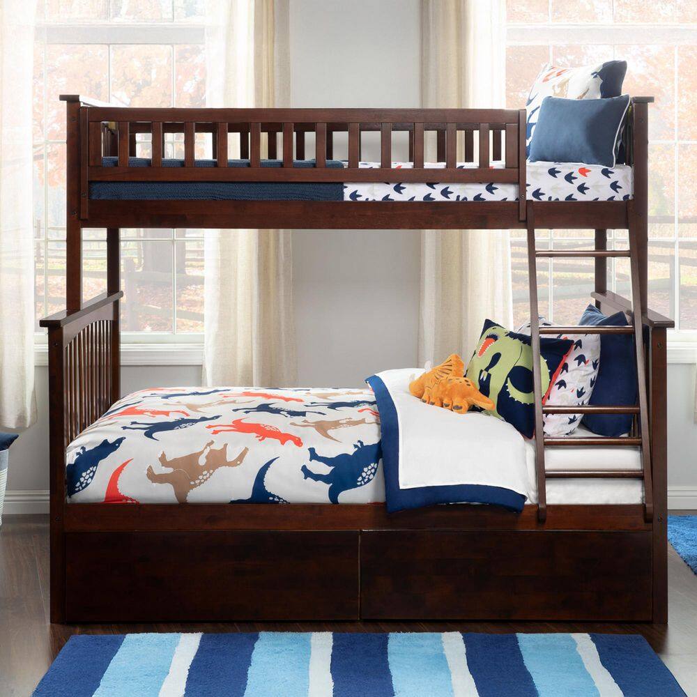 Walnut Full Size Bunk Bed with Storage Drawers