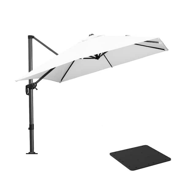 PURPLE LEAF 9 ft. Square Aluminum Outdoor Patio Cantilever Umbrella Offset 360-Degree Rotation Umbrella with Base Plate, White