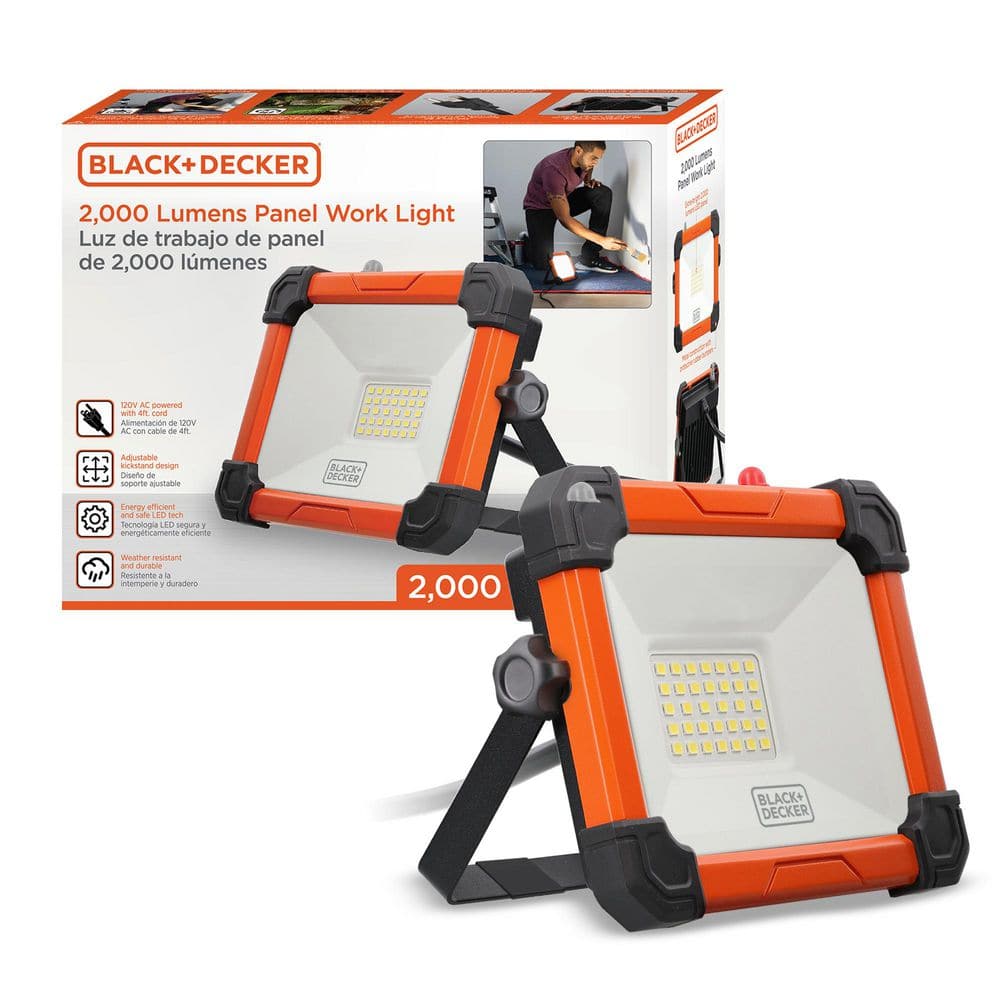 Black+decker 2,000 Lumens AC Plug-in LED Panel Work Light with Kickstand Base, image size:1000x1000
