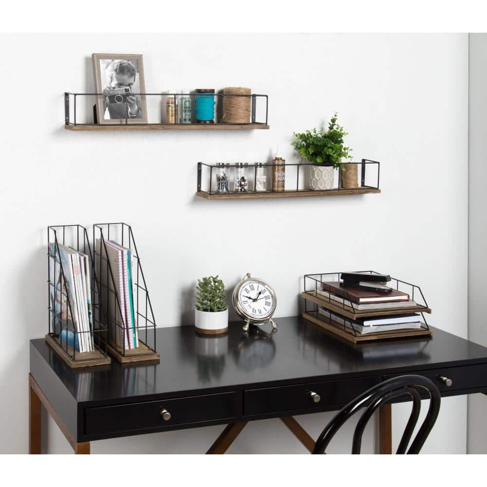 Rustic Brown Wood and Black Metal Stacked Letter Trays