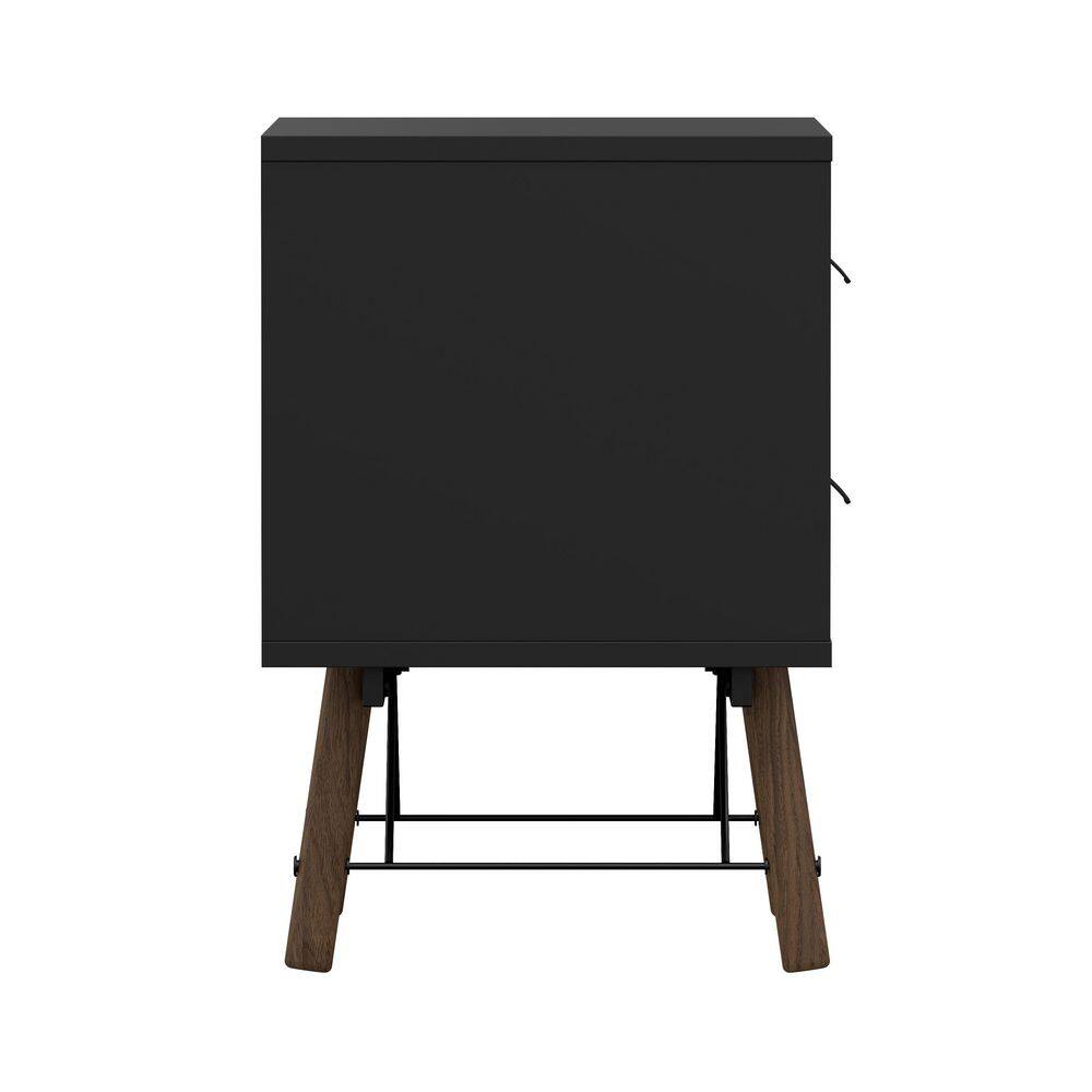 Ry Black Matte and Walnut 2-Drawer Nightstand