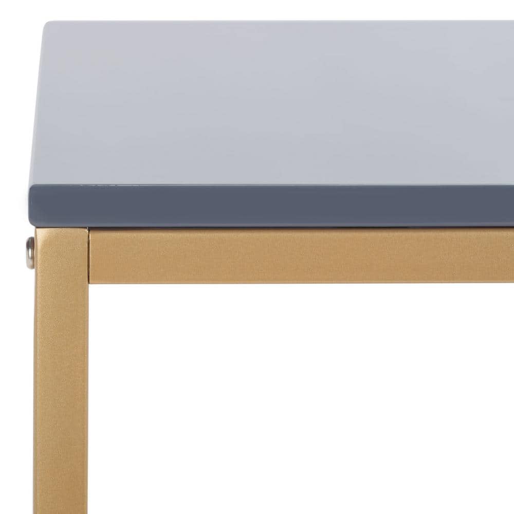 Glossy Light Grey & Gold Scandinavian Wood Writing Desk - 34"
