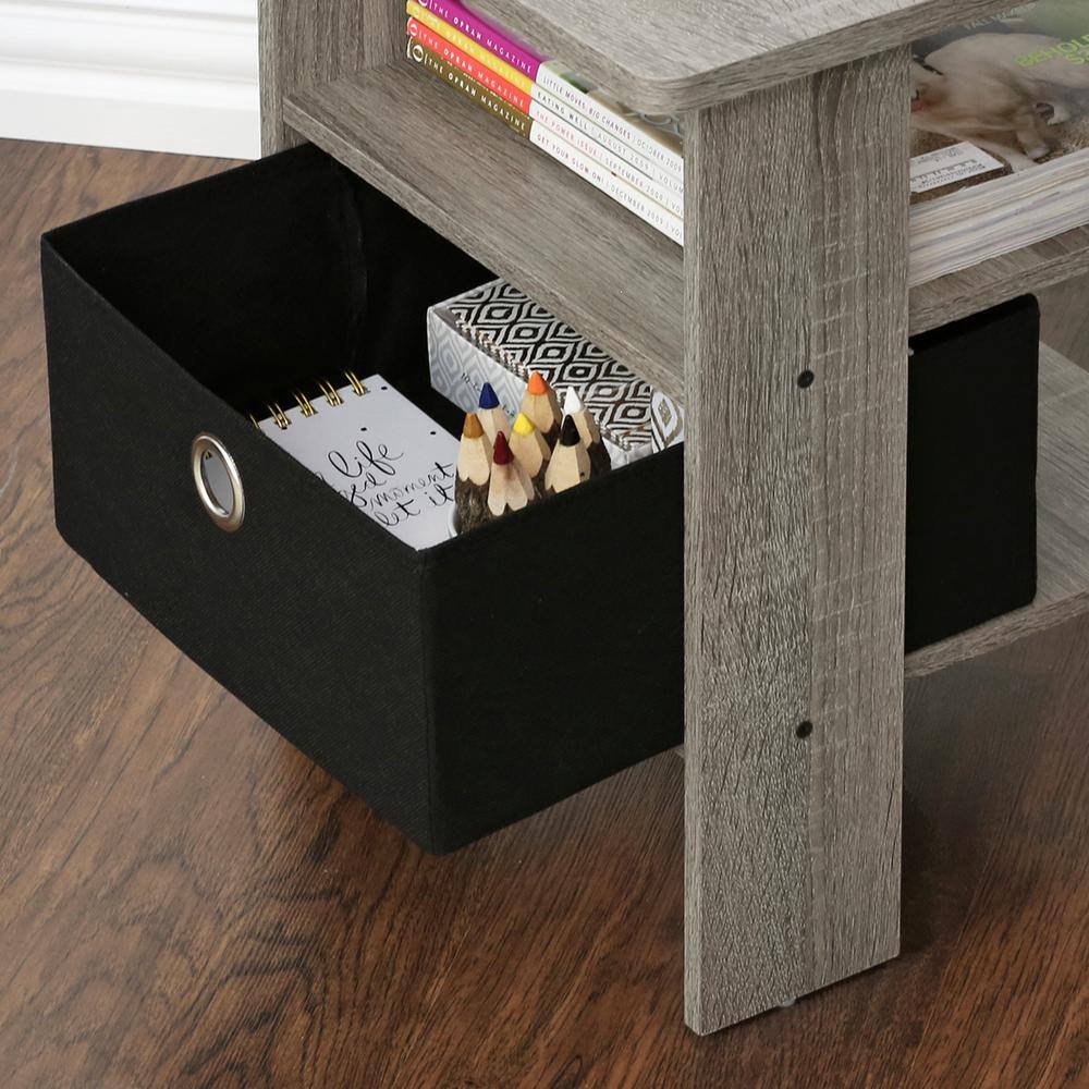 Contemporary Oak Gray Rectangular End Table with Drawer, Set of 2
