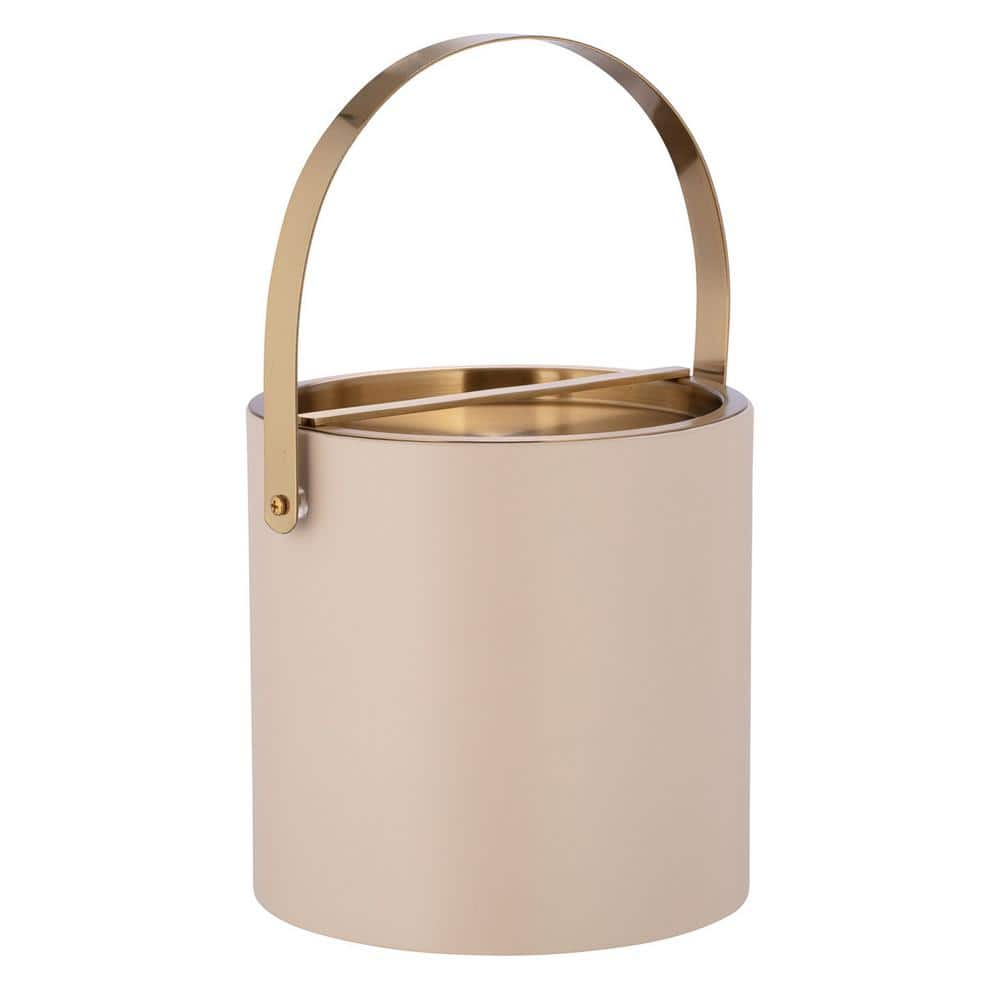 Kraftware Santa Barbara 3 Qt. Taupe Ice Bucket Brushed Gold Arch Handle and Bridge Cover