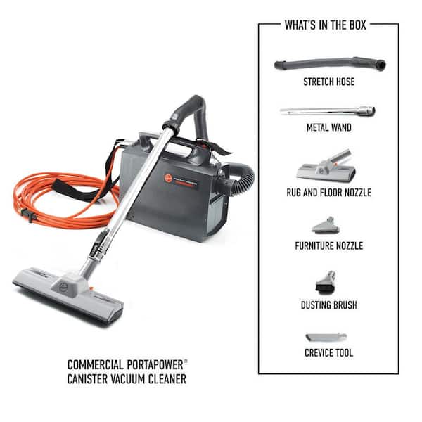 Commercial PortaPOWER Bagged Corded Washable Filter Vacuum Cleaner for Carpet, Hard Floor, Above Floor, Canister Vacuum