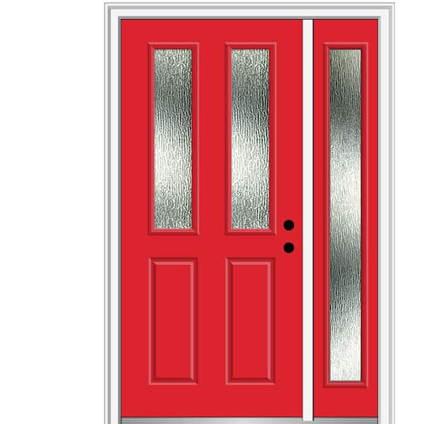 MMI Door 48 in. x 80 in. Left-Hand Inswing Rain Glass Red Saffron Fiberglass Prehung Front Door on 4-9/16 in. Frame
