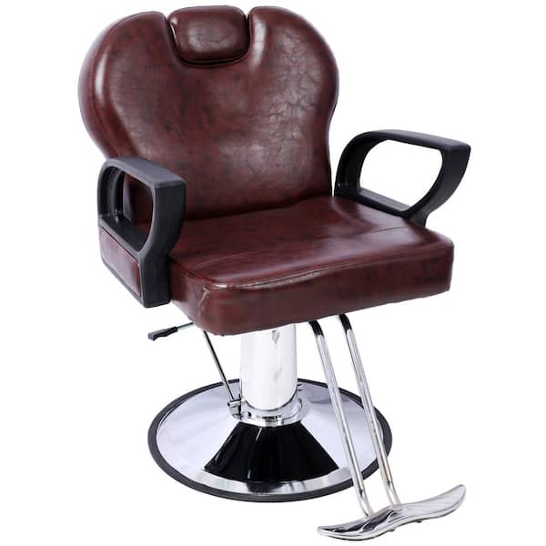 Faux Leather Seat Reclining Salon Chair in Brown with Hydraulic All Purpose Shampoo Chair Beauty Salon Hairdresser Chair