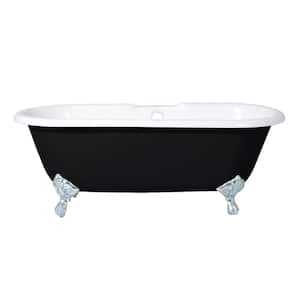 Classic 66 in. Cast Iron Polished Chrome Double Ended Clawfoot Bathtub with 7 in. Deck Holes in Black