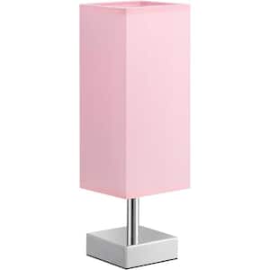 13.2 in. Silver Minimalist Small Table Lamp for Bedroom with Pink Shade