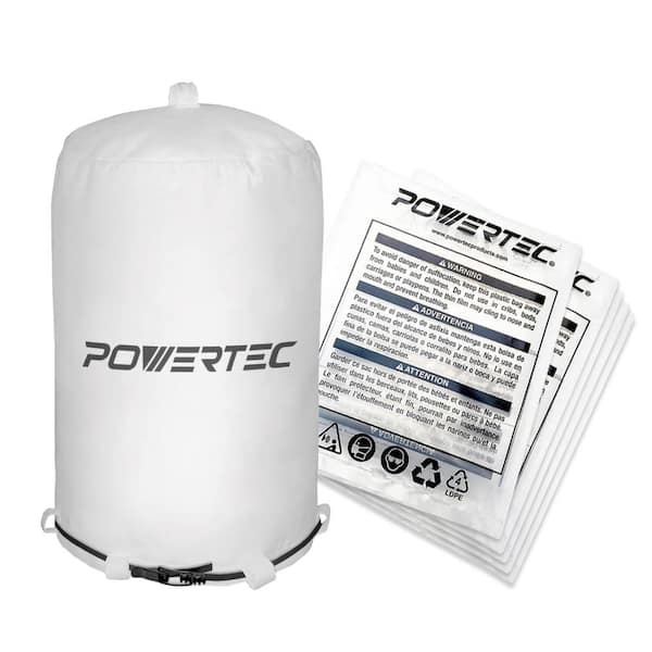 ‎POWERTEC 21 in. x 31 in. Micron Filter Upper Bag with Band Clamp and 5 Clear 20 in. x 43 in. Plastic Dust Collection Bags