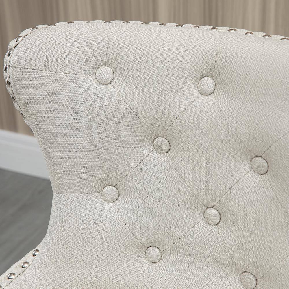 Cream Upholstered Swivel Bar Stools with Wood Legs, Set of 2