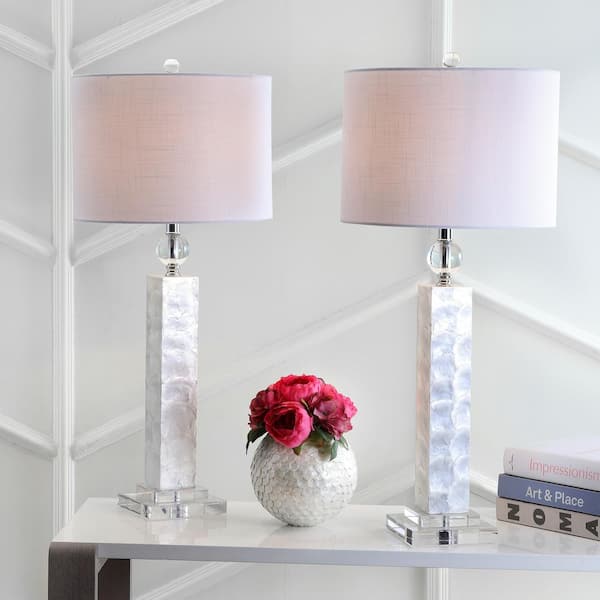JONATHAN Y Bailey 32 in. White LED Seashell Table Lamp (Set of 2)