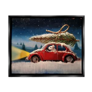 Mouse Driving Through Snow Winter Holiday Tree by Lucia Heffernan Floater Frame Animal Wall Art Print 21 in. x 17 in.