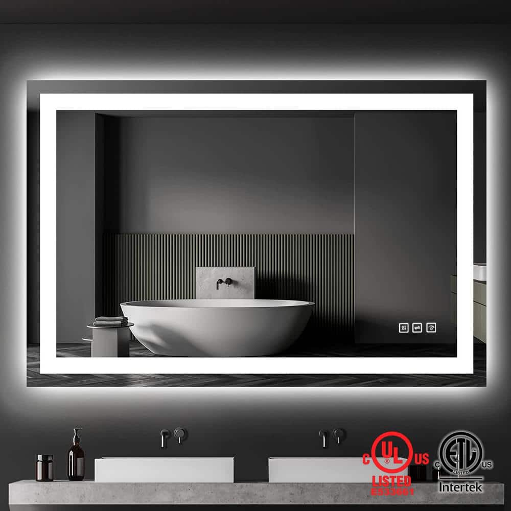 48 in. W x 32 in. H Rectangular Frameless LED Light Anti-Fog Wall Bathroom Vanity Mirror with Backlit and Front Light -  waterpar, WPLO-19169