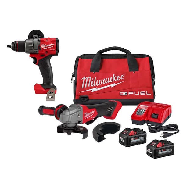 Milwaukee M18 FUEL 18V Lithium-Ion Brushless Cordless 4-1/2 in./5 in. Grinder, Paddle Switch Kit w/1/2 in. FUEL Hammer Drill