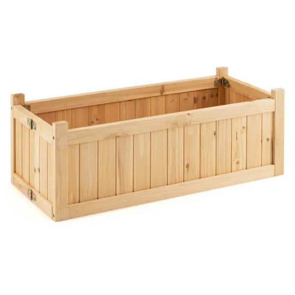 Cubilan Outdoor Natural Folding Wooden Raised Garden Bed Removable Bottom Fruits Flowers-27.5 in. x 12 in. x 10 in. (L x W x H)
