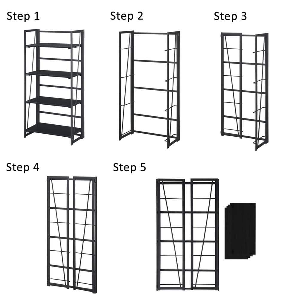 Espresso and Black 4-Tier Folding Bookshelf