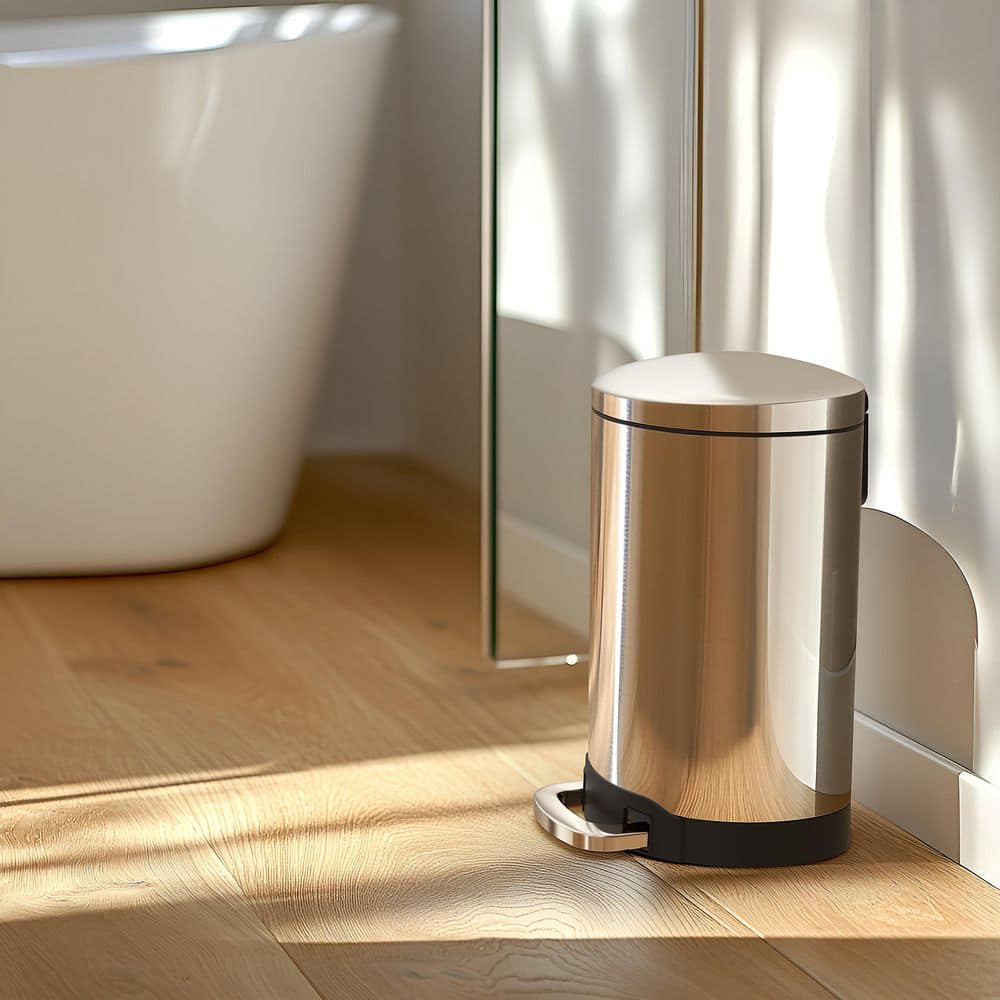 1.6 Gallon Brushed Stainless Steel Semi-Round Step-On Trash Can