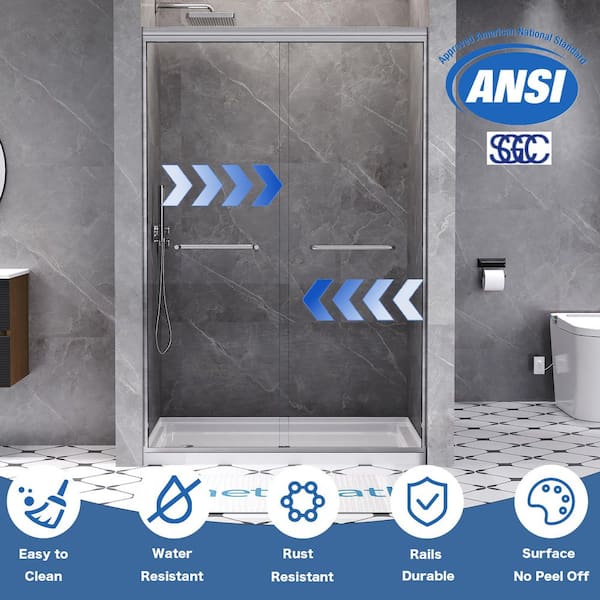 45 to 48 in. W x 72 in. H Semi Frameless Double Sliding Shower Door in Brushed Nickel with 1/4 in. Tempered Clear Glass