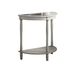 28 in. White Semi Circle Wood End/Side Table with Wooden Frame