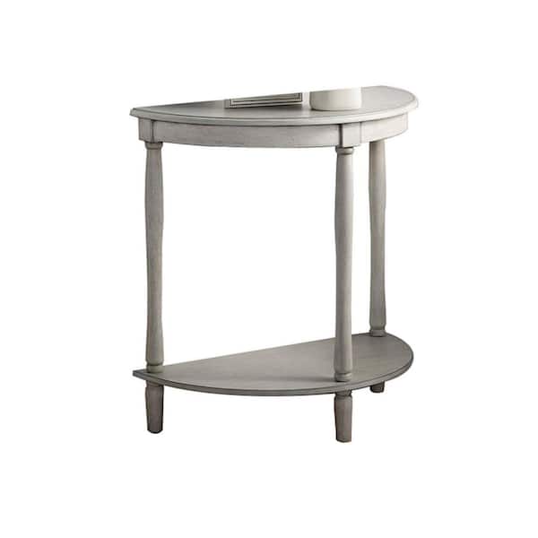 Benjara 28 in. White Semi Circle Wood End/Side Table with Wooden Frame